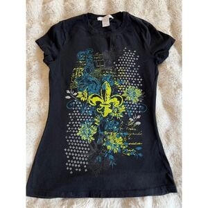 Charlotte Russe y2k Black Fleur de Lis Graphic T Shirt Women's Size M Grunge